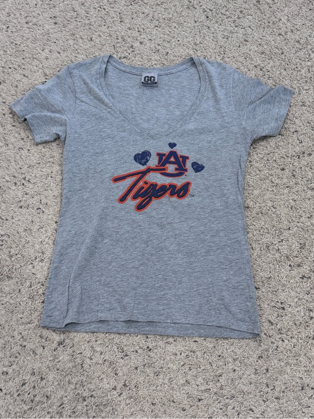 AU Tigers Women's Gray V-Neck Short Sleeve Tee by